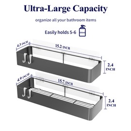 Kitsure X-Large Shower Caddy - 2 Pack Adhesive Shower Organizer, Rustproof Metal Shelves, No-Drill Bathroom Organizers and Storage, Dark Grey