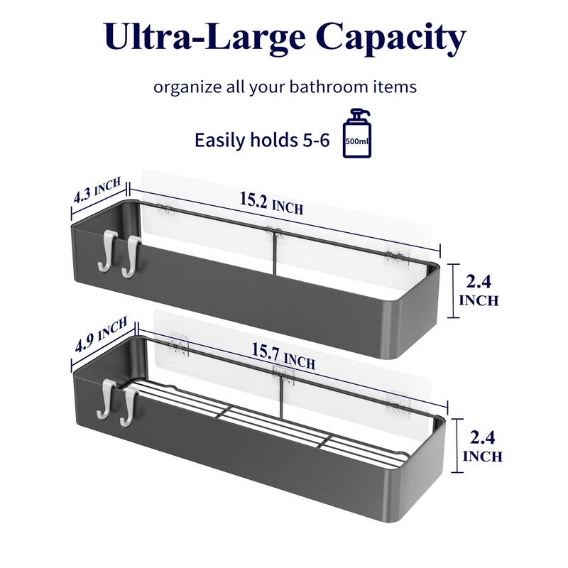 Kitsure X-Large Shower Caddy - 2 Pack Adhesive Shower Organizer,