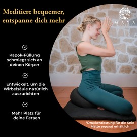 MAYA LUMBINI Organic Crescent Zafu Meditation Cushion - Ultra Comfy Kapok Filling - Designed to Prevent & Relieve Back Pain