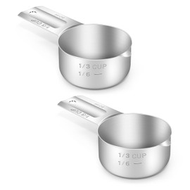 BERYLER 2 Pack 1/3 Cup (5.3 Tbsp | 80 ml | 80 cc | 2.7 oz) Measuring Cup, Stainless Steel Measuring Cups, Metal Measuring Cup, Kitchen Gadgets for Cooking