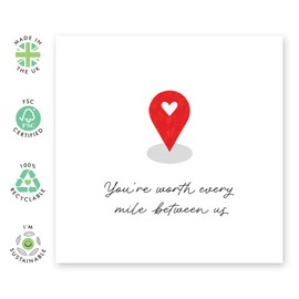 Romantic Anniversary Card - 'Long Distance Love' - Gifts for Wife, Husband, Girlfriend, Boyfriend, Him, Her, Partner, Married Couples, Spouse - Valentines Day Lines- Comes with Fun Stickers