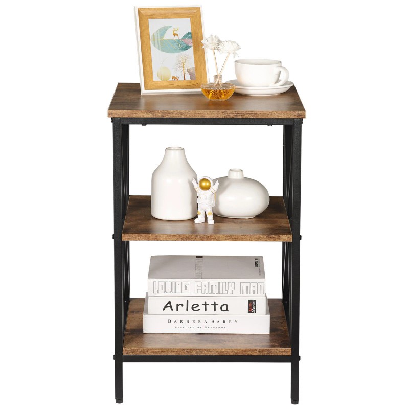 Segawe 24'' End Side Table with Storage Shelf and X-Shaped