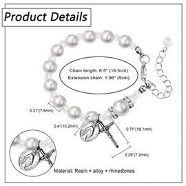 Flongo Kreuz Maria Rosenkranz Damen: Weiß Edelstahl Perlenarmband mit Kreuz und Maria Anhänger Verstellbares Katholisches Christliches Schmuck Religiöses Geschenk für Taufe Weihnachten Ostern