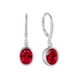 FJ Ruby Dangle Drop Earrings 925 Sterling Silver Oval Cut Cubic Zirconia Leverback Earrings July Birthstone Jewellery Gifts for Women