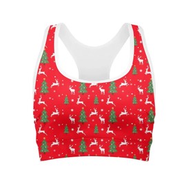 Forchrinse Christmas Deer Tree Sport Bras for Women Christmas Yoga Bras Running Workout Fitness Tank Top Crop Top