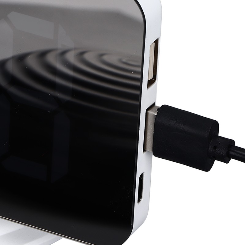 LED Digital Alarm Clock USB Charging Mirror Clock with 4