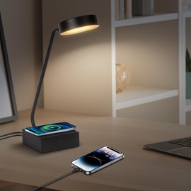 lianheng LED Desk Lamp with Wireless Charger,2 USB Charging Port,Desk Lamps for Home Office,Button Switch,Adjustable lamp Head,Suitable for Study,Living Room,Bedroom,Office-(Black Color)