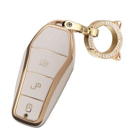 ontto Smart Car Key Case Compatible with BYD Protective Key Case for BYD Seal U Sealion 7 Song Plus EV Atto 2/3 Dolphin Han Denza D9 Remote Control Cover TPU Key Box 4Button-A Beige
