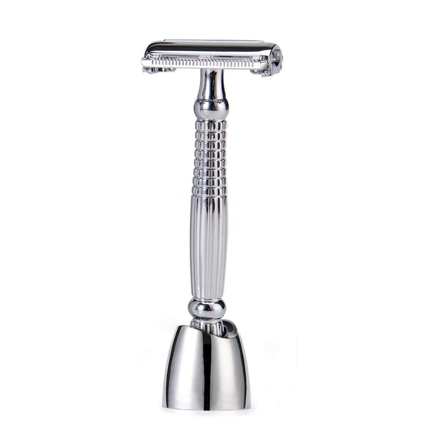 BAILI Butterfly Open TTO Double Edge Safety Razor Long Handle Wet Shaving for Men Women with 5 Platinum Blades and Stand BD279L