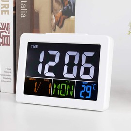 Digital Alarm Clock, Hygrometer Indoor Thermometer Table Clock, Digital Bathroom Clock Calendar, Frame Wall Clock Decoration for Baby Room Kitchen Greenhouse,13.5×10×2.5 cm