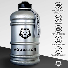 Aqualion Water Bottle 2L Gym Bottle - Sports Bottle - BPA Free - 100% Leak-Proof - Extra Strong - Outdoor - Office - Fitness - Swimming - Silver
