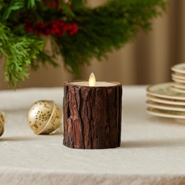 Luminara Real Bark Flameless LED Candle, Ivory 3.5" x 4.5", Moving Flame Battery Operated with Timer, Realistic Wax Pillar for Home Decor, Indoor Safe