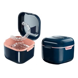 Denture Bath Case, Denture Cup, Retainer Case,Cute Night Mouth Guard Box Holder, Storage Soak Container with Strainer basket for Travel Cleaning