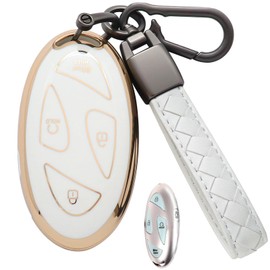 CAERSAT for Hyundai Ioniq 6 Key Fob Cover TPU with Keychain Key Case Holder 360 Degree Protection for Hyundai Ioniq 6 Grandeur GN7 KONA 2023 2024 (5 Buttons, A White)