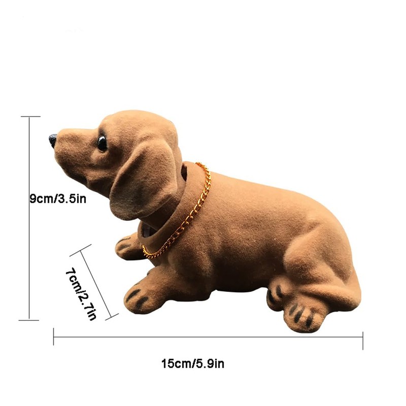 Bobble Head Dachshund Car Decoration, Nodding Dog Ornament with Chain,