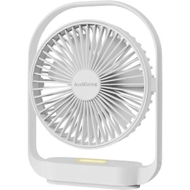AceMining Fan, Silent Fans & Cooling, Rechargeable Fans, Desk Fan with 4 Speed, USB Fan with Night Light, 330° Rotation Electric Fan, Small Table Fan for Bedroom Office Bedside