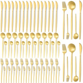 Lanties 60 Pieces Stainless Steel Tableware Set Silverware Set Flatware Cutlery Utensils Spoon Fork Knives Service for 12 for Home Restaurant Apartment and Kitchens(Gold)