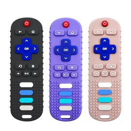 3 mordedores de silicona con control remoto para bebés. Mordedores de silicona con control remoto para TV. Sin BPA, aptos para lavavajillas y refrigerador.