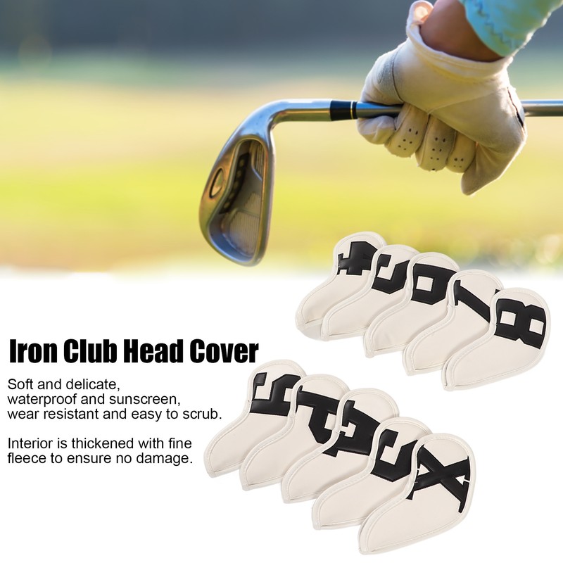 10pcs set PU Waterproof Golf Club Iron Cover Fine Sewing