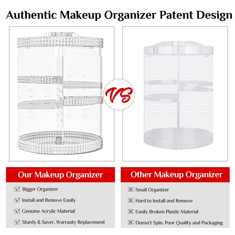360 Rotating Makeup Organizer Countertop, Clear Acrylic Large Perfume Organizer,
