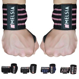 MELSIA Wrist Wraps Support Brace for Weightlifting, Powerlifting, Bodybuilding & Gym Training, Adjustable Straps with Attached Thumb Loops, Ergonomic Design for Men and Women (Pink Stripes)