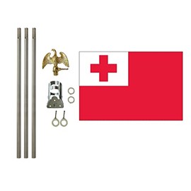 Tonga 3x5 ft Outdoor Flag and Flag Pole Set, Combination Comes with a 3x5 ft Polyester Flag a 6 ft long 3/4 inch Diameter Aluminum Pole with Bracket (Tonga)