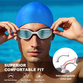 Emsina Swim Goggles, Swimming Goggles Swim Pool Goggles Anti Fog Super Clear Vision for Men Women Adults Youth s_BluewhitePCblue