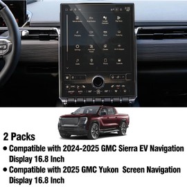 Moonlinks 2PCS 16.8in Navigation Touchscreen Tempered Glass Screen Protector Compatible with 2024 2025 Sierra EV & 2025 GMC Yukon High Definition 9H Hardness Anti-Fingerprint