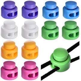 GGXZHT 12 Pack Spring Cord Locks, Toggles for Drawstrings, Double Hole Drawstring Stopper, 6 Colours, Plastic & Metal, For Shoelaces, Backpacks, Paracord, Camping, Hiking