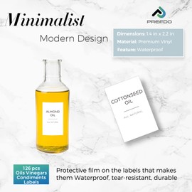 Oils, Vinegars and Condiments Labels for Bottles, Prefdo 126 PCS Minimalist Water & Oil Resistant Oil Dispenser Label Stickers Preprinted for Kitchen Pantry Organization