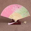 Boshiho Japanese-Style Folding Fan, Stylish, Pure Silk, Dance, Floral Pattern,