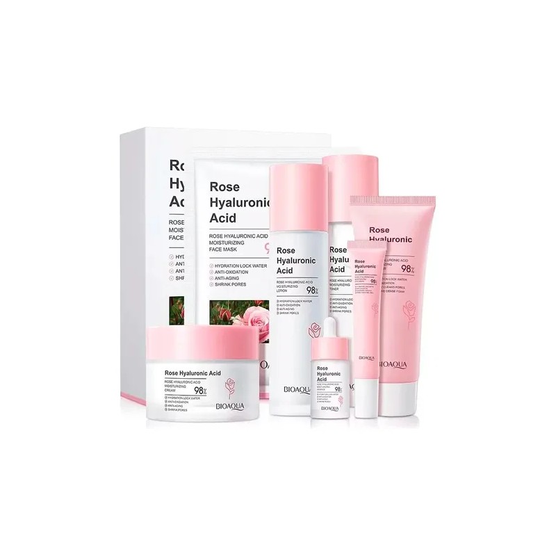 Kit Skincare Bioaqua Agua De Rosas Con Ácido Hialurónico