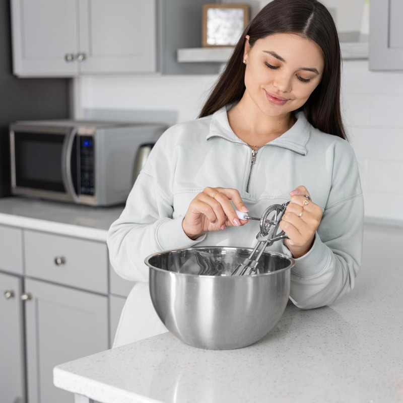 Fox Run Stainless Steel Manual Hand Mixer, White Retro Style