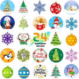 1500 Pieces Christmas Stickers for Kids Round Snowflake Christmas Tree Roll Stickers Tiny Xmas Winter Holiday Stickers for Card Envelope Seal Christmas Party Craft Supplies
