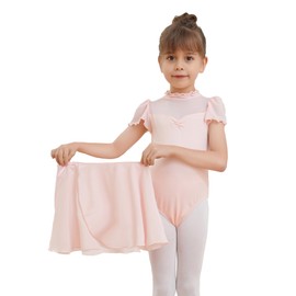 Dmwhsy 2 Stück Ballett Kleid für Mädchen Kurze Ärmel Gymnastik Kostüm mit Chiffon Tanz Wrap Rock Kinder Tanzbekleidung Set