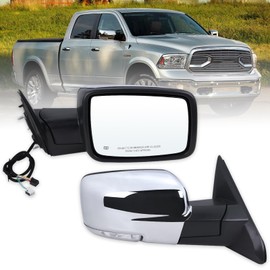 Lqito Right Passenger Side Door Mirror Compatible With 2013-2018 Ram 1500 2500 3500 With Power Folding Power Glass Heated Turn Signal Puddle Lights Chrome Replace#68096196AF(9+2Pins)