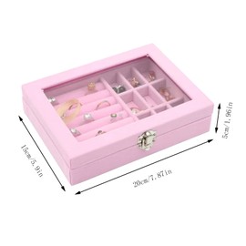 dogmoon Jewelry Storage Case, 9 Grids Velvet Jewelry Box, Ring Display Box, Earrings Organiser Storage with Clear Lid Lockable Jewellery Showcase Box for Rings Earrings Necklace(Pink)