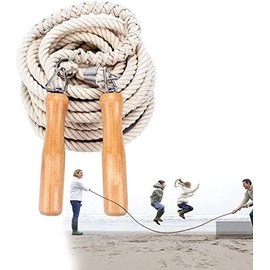 Long Skipping Rope, Multiplayer Rope, Skipping Rope with Wooden Handle for School, Sports, Outdoor Activities, Fitness & Training 3 m - 5 m - 7 m - 10 m (10 metres)