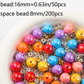 CYEENUT - abalorio acrílicas de 16 mm y 200 abalorio espaciadoras, 50 abalorio facetadas de acrílico de color AB brillante, abalorio facetadas para hacer pulseras de abalorios para bolígrafo y cadena