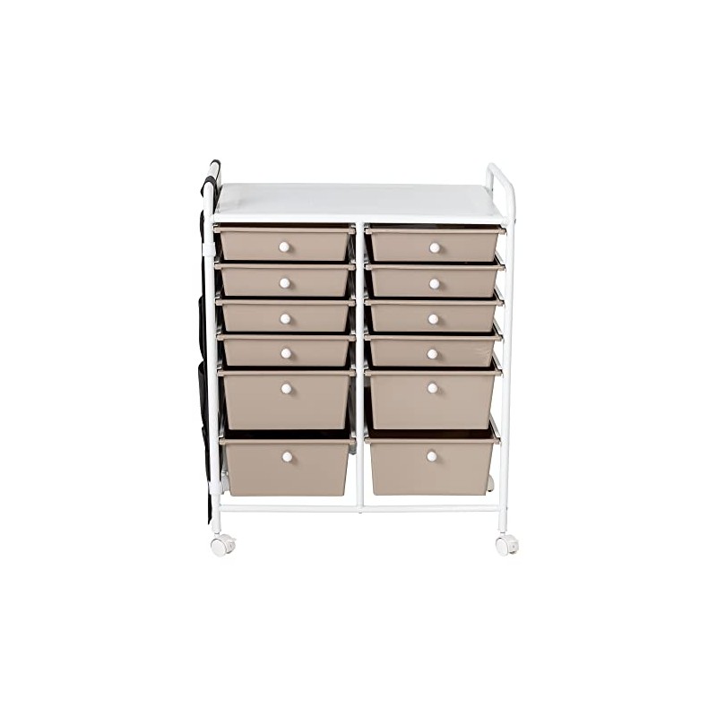CIBERS Metal Rolling Storage Cart with Side Pockets ，12-Drawer