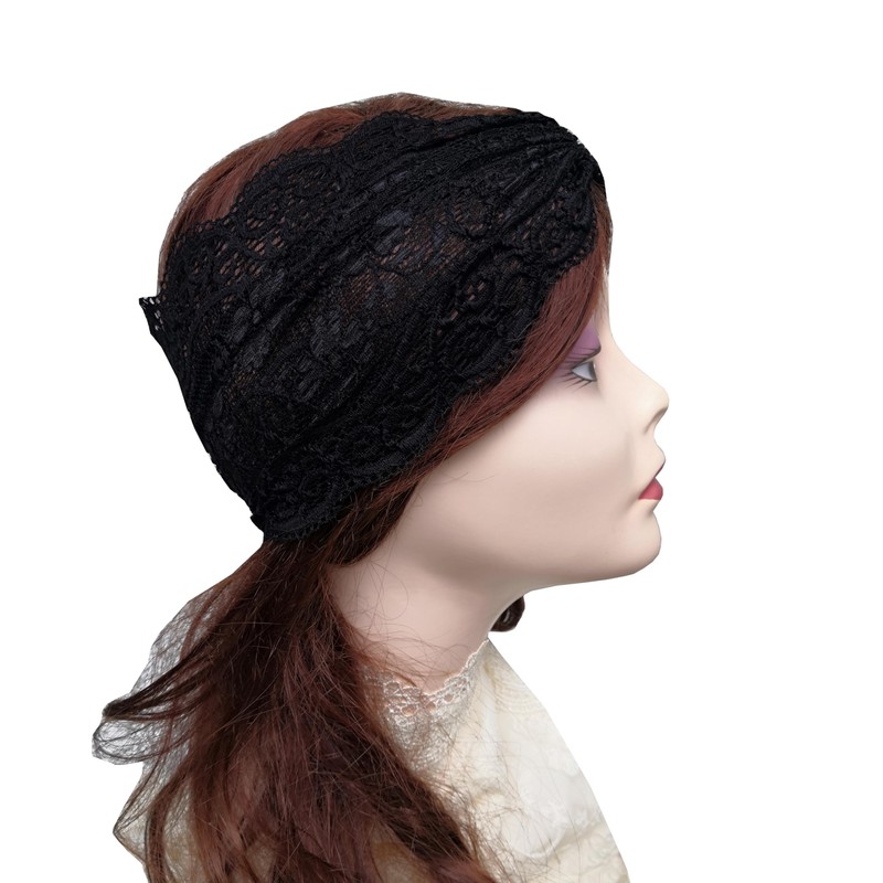 Oyabridal 7.2'' Wide Thin Black Lace Elastic Headbands for Women