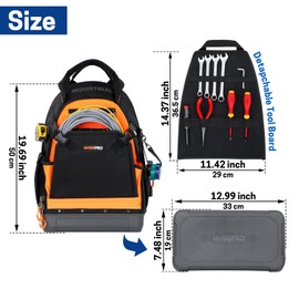 WISEPRO Tool Bag Backpack, Heavy Duty Tradesman Backpack Electrician Tool Bag Tool Storage and Organization with Waterproof Bottom, Tool Backpack for Hvac Electrician Construction Jobsite