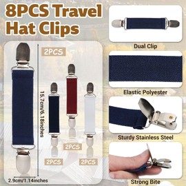 8 Pieces Elastic Hat Holder Clip in Various Colours, Travel Hat Clips Made of Stainless Steel, Portable Hat Holder for Backpacks, Hands-Free Luggage Hat Clip, Hat Holder Clip for Bags, Purses, Outdoor