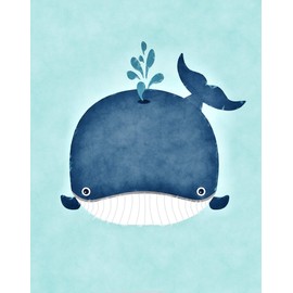 Whale Nursery Art - Whale Wall Decor - Cute Blue and Aqua Baby Whale Watercolor Print - Comes in Various Sizes and Colors - A Great Baby Shower Gift for a Nursery, Child's Bedroom or Playroom
