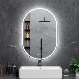 Bathroom Mirror 26"x38" LED Bathroom Mirror with Lights, Anti-Fog, Dimmable Oval Mirrors with Front Light and Backlit, Modern Farmhouse Wall Mounted Mirror for Decorative