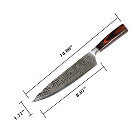 Damascus Chef Knife Set. Professional Japanese High Carbon Steel. 7Cr17mov Blade. Ergonomic comfort Woden Handle. 8 Inch
