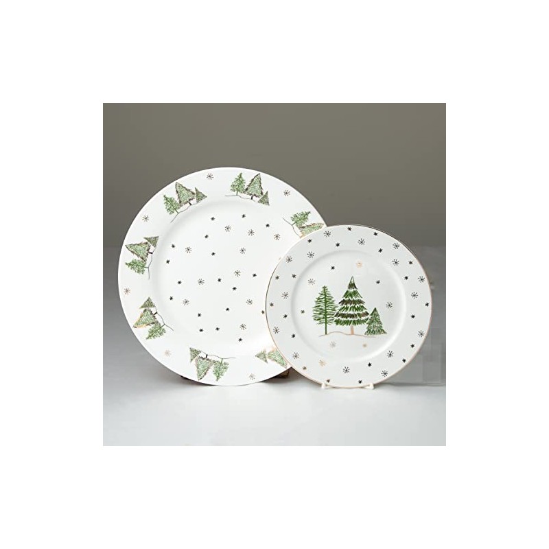 Gracie China Gold Green Pine Tree Dinner Plate 10.5-Inch (Set