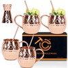 CRAFTED COPPER Copper Cups - Pack of 4 99% Pure Copper Food Safe 16oz 