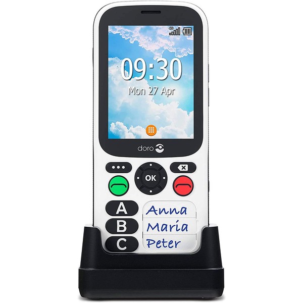 Doro 780X Unlocked 4G Dual SIM Easy Mobile Phone for Elderly with Simplified Keypad, GPS Localisation and Charging Cradle Included [UK and Irish Version] (White/Black)