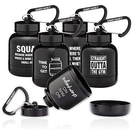 OnMyWhey - Llavero de embudo de proteína en polvo y suplemento, contenedor portátil para llevar para el gimnasio, entrenamientos, fitness y viajes, aprobado por la TSA, paquete de 5 unidades